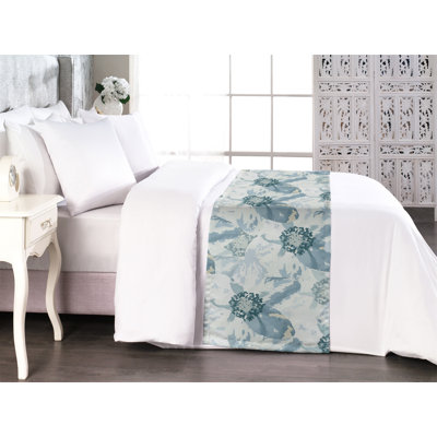 Ambesonne Floral Bed Scarf Runner Grunge Flowers Abstract Art Twin Cadet Blue and Pale Grey