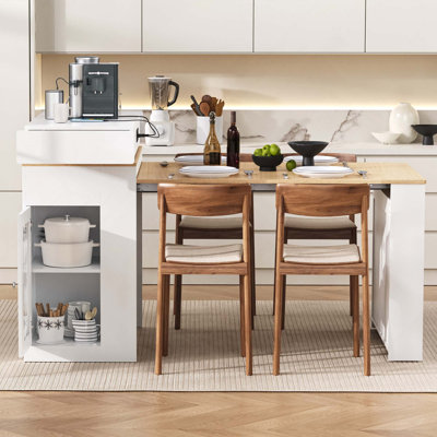 Extendable Dining Table With Folding Tabletop, Bar Table With Drawers And Power Outlet, Kitchen Island With Wheels And Hooks, Sideboard For Kitchen An