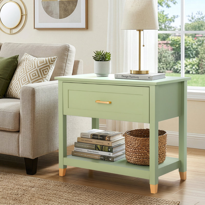 P2 MDF Nightstand 1 Drawer 1 Shelf 29.5 Inch W, Green