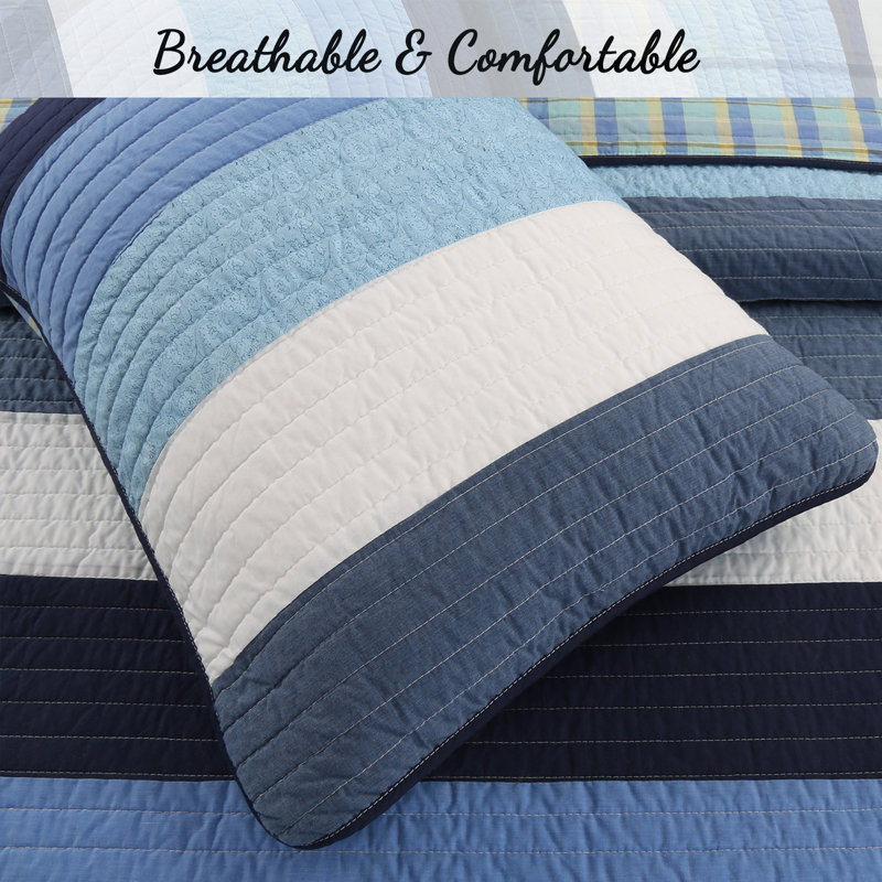 BB2020-045 Cotton Striped Quilt, Twin Quilt + 1 Standard Sham