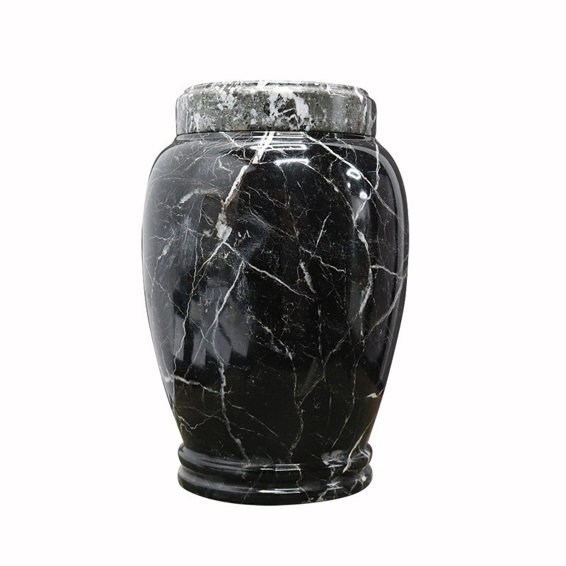 Decorative Marble Cremation Urn For Adults, Marbled Pattern, Large Capacity, Black