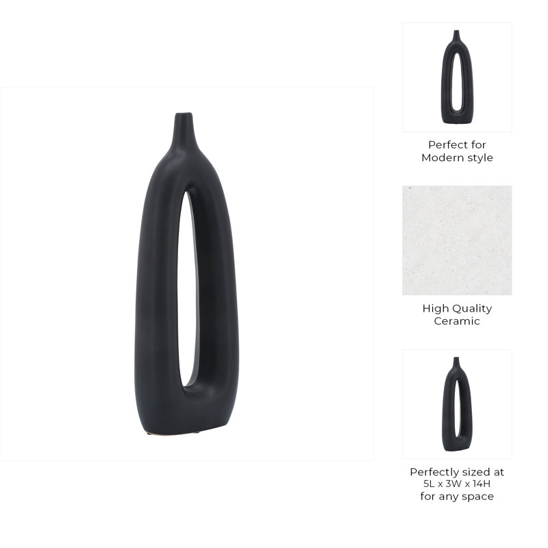 Modern Ceramic Openwork Decorative Vase - Sleek Contemporary Accent for Home Decor, Black
