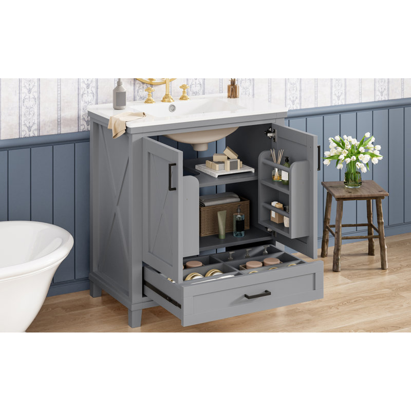 Meuble-lavabo compact en bois massif de conception moderne pour les petites salles de bain