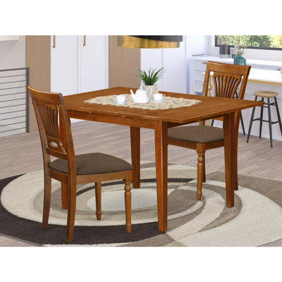 3-Piece Saddle Brown Finish Solid Wood Top Dining Table Set