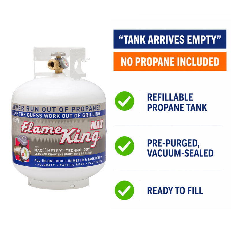 Flame King 20LB EMPTY Steel Propane Tank LP Cylinder,  OPD Valve & Built-in Gauge for Grills & BBQs