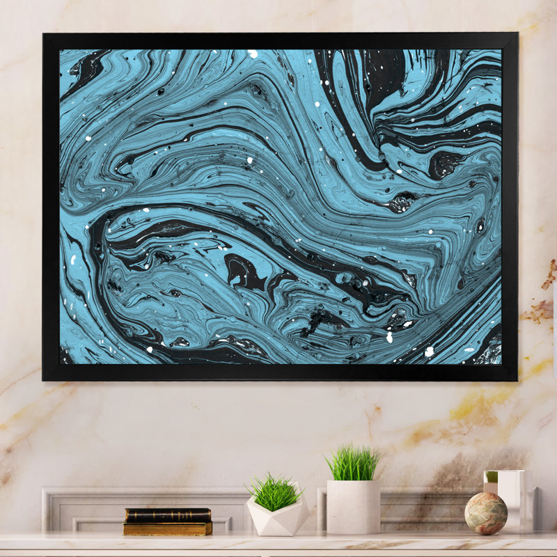 Marbre bleu - peinture sur toile, H 30 po x l 40 po x P 1,5 po, Cadre d'angle fermé noir