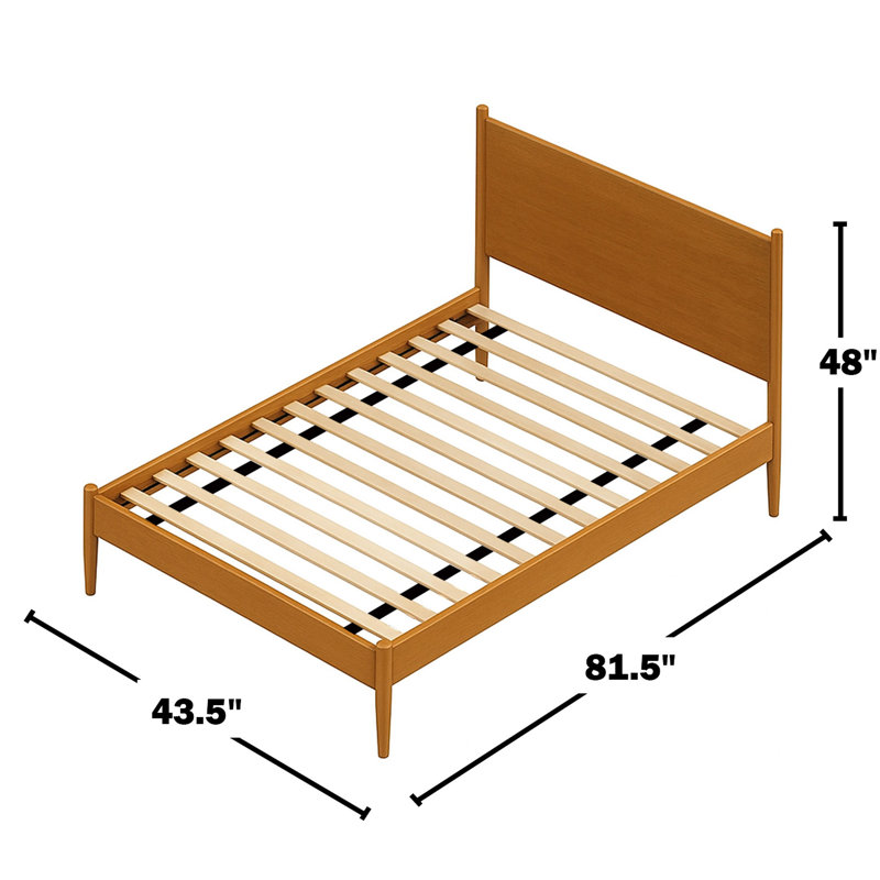 Lit plateforme en chêne massif de style Mid-Century, fabrication en bois massif, ensemble de lattes, lit moderne à finition incontournable pour la chambre à coucher, pieds fuselés ronds, structure de base de soutien, point focal