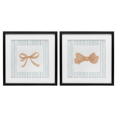 Striped Border Bow 2pc Framed Print Under Glass Set, design by PATRICIA PINTO