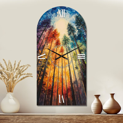 Cathedral of Trees - Rustic Non-Ticking Arched Metal Wall Clock, Printed on Metal