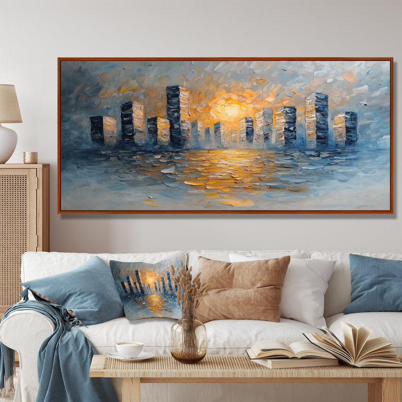 Ilirjan - Abstract Wall Art, Brun, H 28 po x l 60 po, Cadre flottant