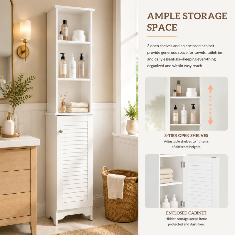 Nordic Style Tall Freestanding Bathroom Storage Cabinet