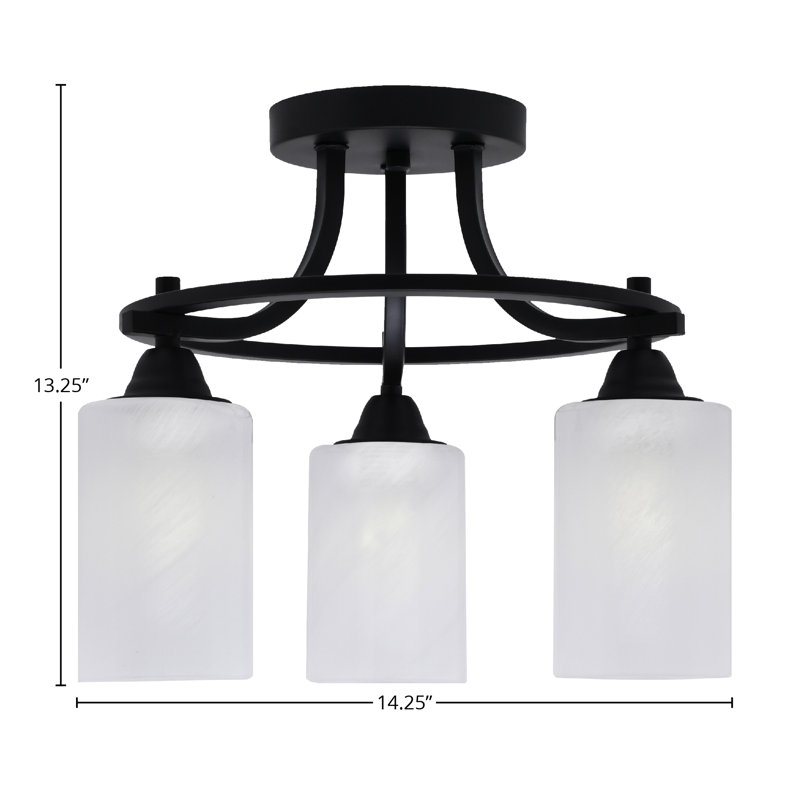 Luminaire semi-encastré 3 lumières Paramount au fini noir mat avec verre de marbre blanc de 4 po