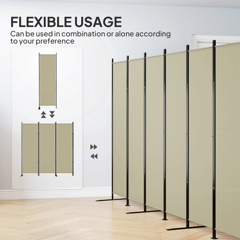 Paravent 6 panneaux, paravent pliable, beige