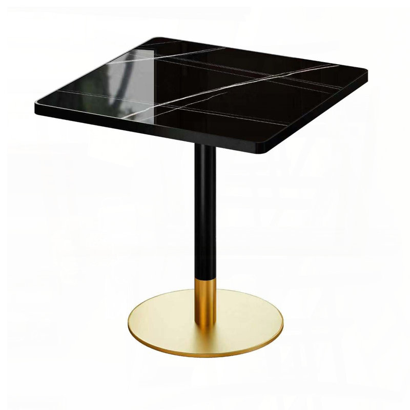 Table de salle à manger carrée en faux marbre avec pieds dorés en titane (31,5 po)