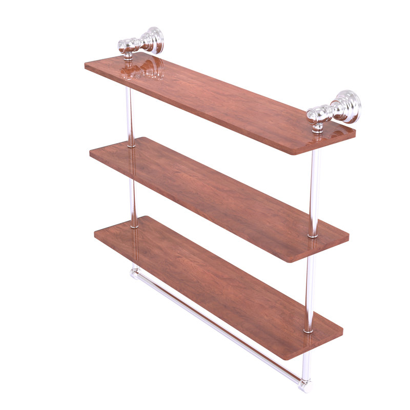 Freyja 3 Piece Ironwood Tiered Shelf with Towel Bar, 19.7" H x 22" W x 5.54" D, Satin Chrome