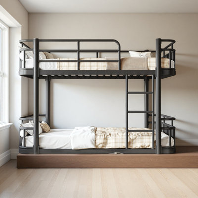 Bunk Bed with Ladders & Guardrails, Upgraded Round-Pipe Metal Frame, Stylish & Versatile for Any Room
