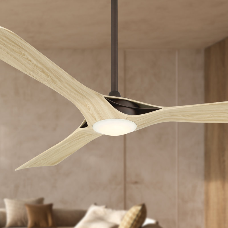 Bridge 60" Led Smart Ceiling Fan, Bronze, White Wood