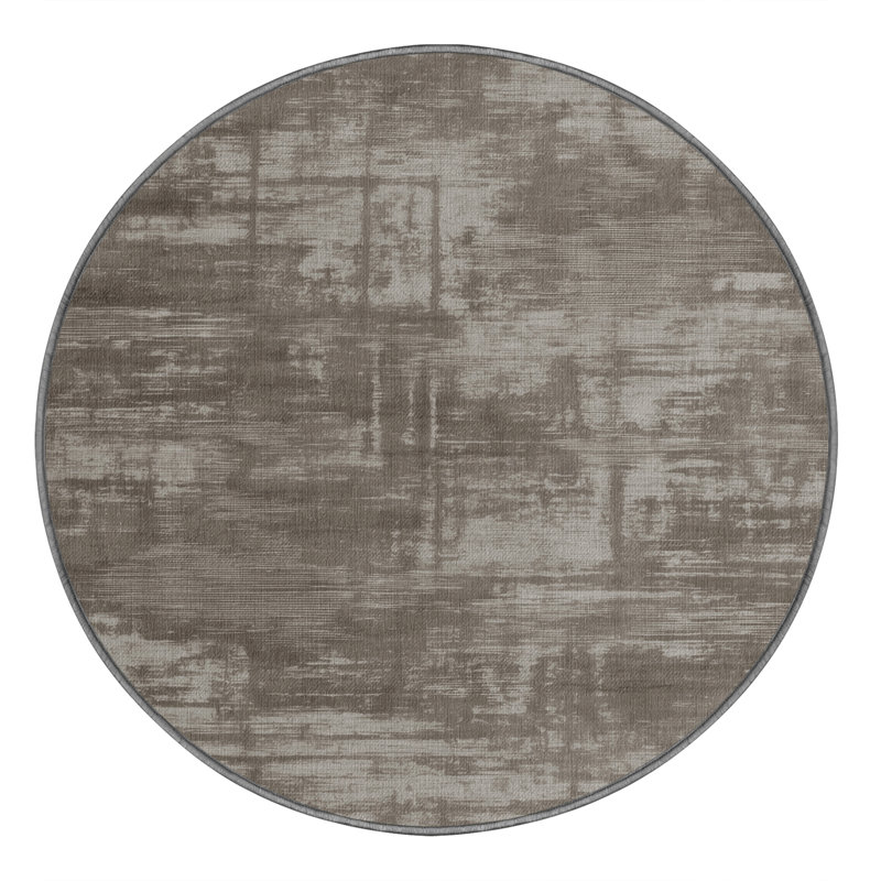Tapis abstrait gris lavable à la machine, Rond 4 pi