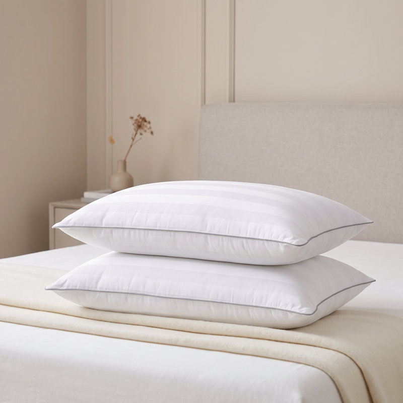 Down Alternative Queen bed Pillows 2 Pack Soft Satin stripe Fiber Queen  Pillows, King