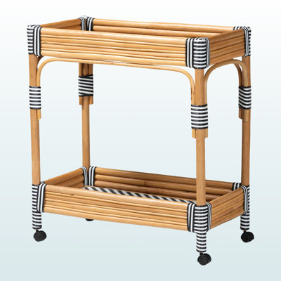 Larroux Handwoven Rattan Kitchen Trolley, 2-Tier Wicker Storage Cart With Raised Edges