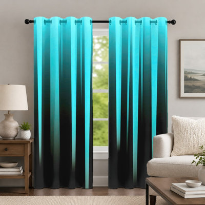 2Pcs Gradient Curtains, Modern Minimalist Style Curtain, Vertical Striped Ombre Pattern Printed Art Grommet Drapes, Window Treatment for Bedroom Living Room Decor