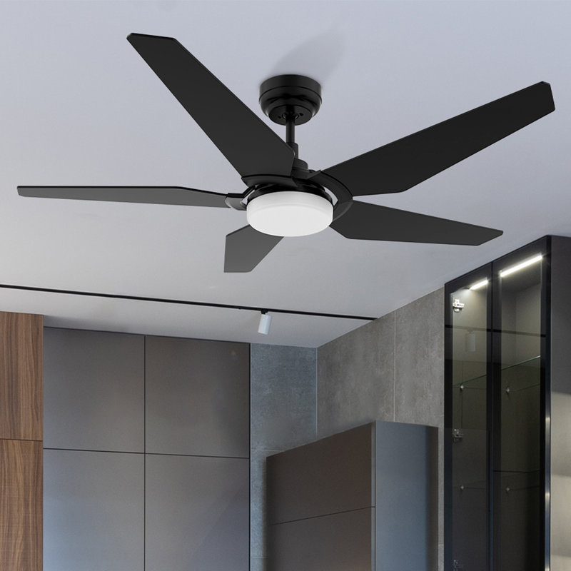 52" 5 - Blade LED Smart Standard Ceiling Fan with  Light, Black