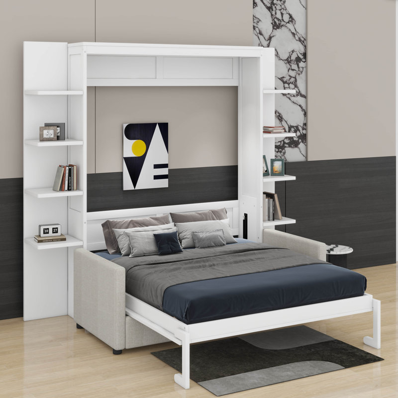 Grand lit escamotable mural avec canapé, Blanc