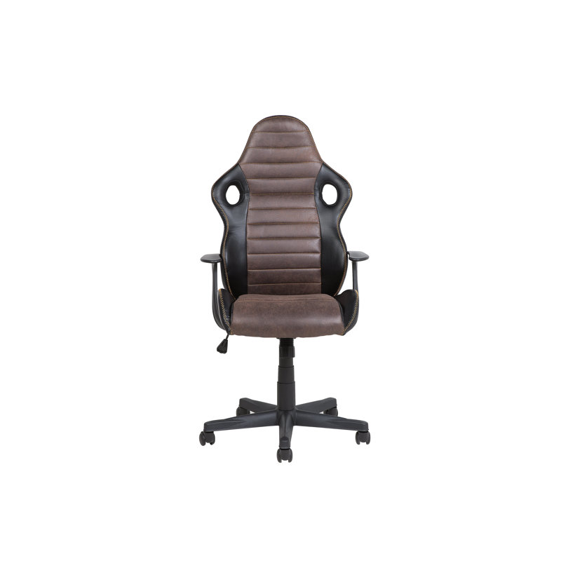 Symple Stuff Adjustable Reclining Ergonomic Faux Leather Swiveling PC & Racing Game Chair in Black/Brown