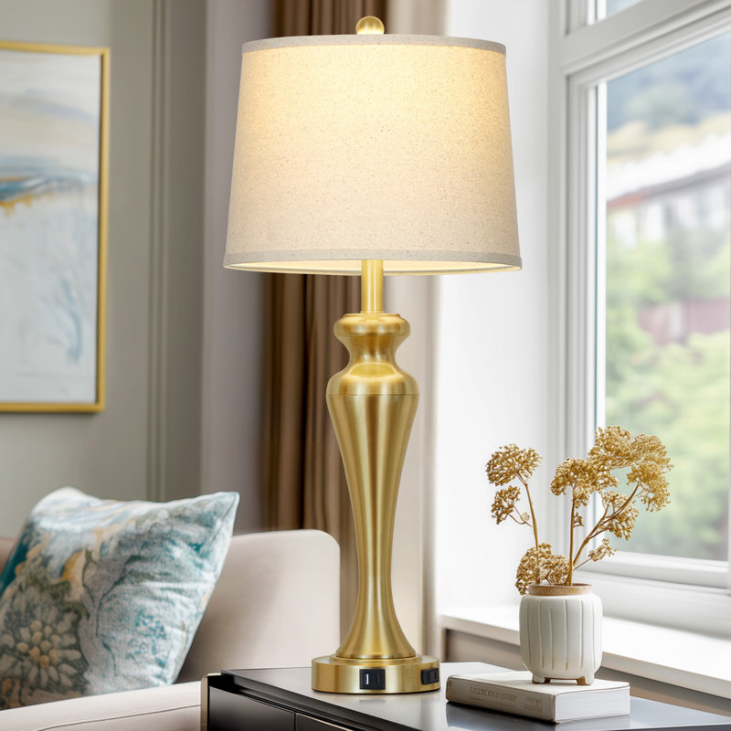 30” Tall Touch Control Table Lamp Set with USB & Type-c Ports, Bulb Included, Gold
