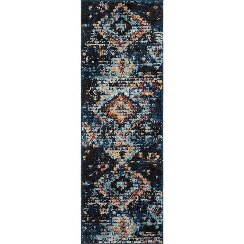 Tapis bleu marine Victorville, Tapis de couloir 2 pi 2 po x 6 pi