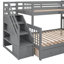 Lit superposé simple au-dessus d'un lit double en L avec 3 tiroirs, bureau portable et garde-robe, gris (ANCIEN SKU: LT100542AAE)-580168473