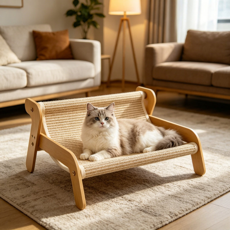 Lit pour chat 20,47 po à griffer, panneau de densité et canapé en lin, lit pour animal de compagnie multifonctionnel facile à assembler