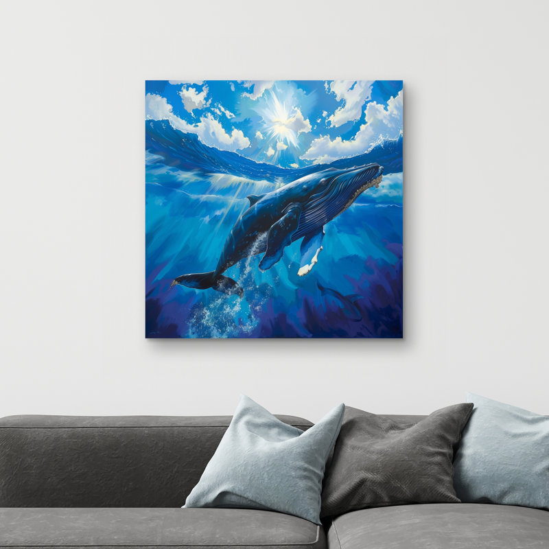 Swimming whale - 32"x32" art on canvas