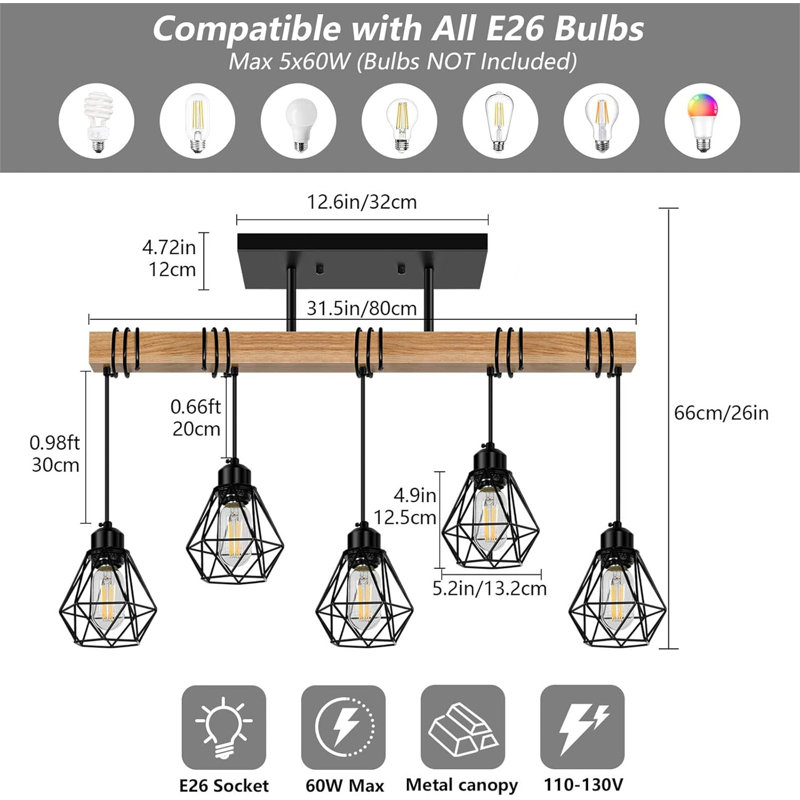 Farmhouse Dining Room Pendant Light Fixtures, 5 Lights