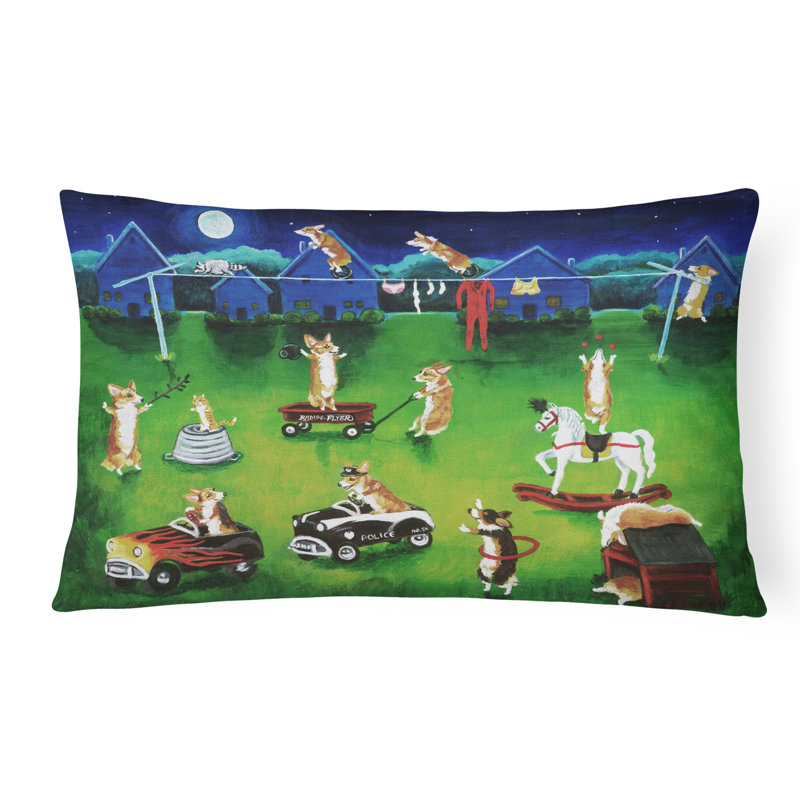  Coussin décoratif intérieur / extérieur Corgi Backyard Circus
