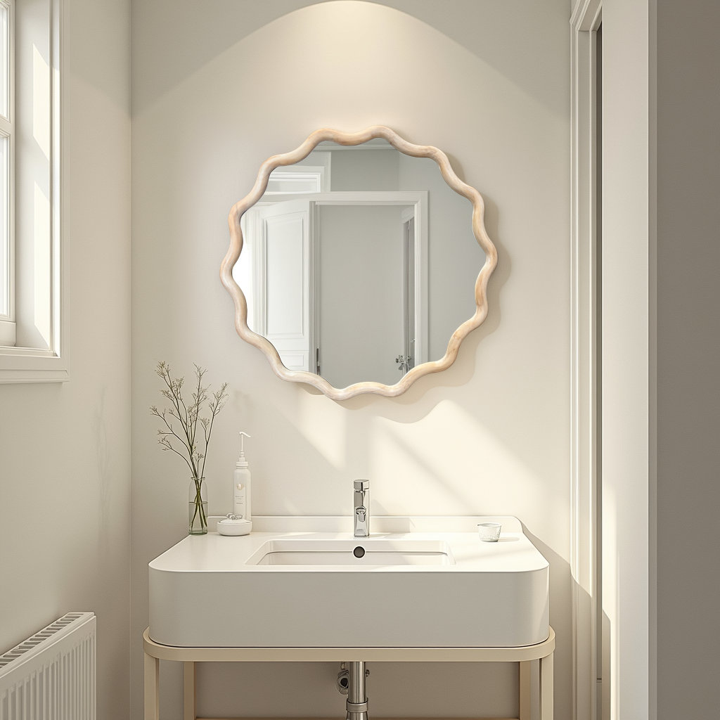 Pine Ripples Round Mirror, Bleached Oak