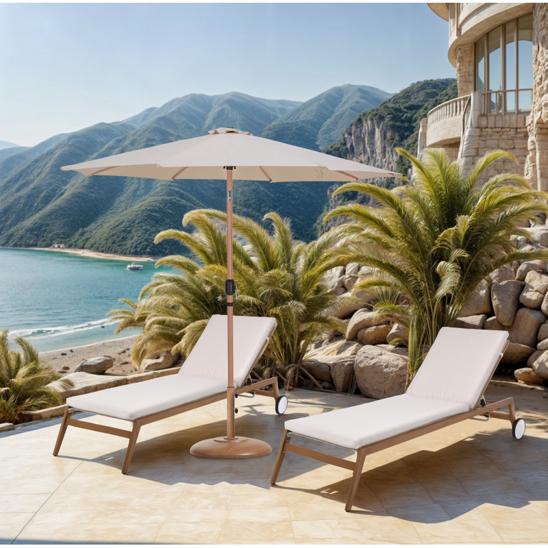 Parasol de patio en tissu / aluminium avec base Chavelle, Teck, Blanc