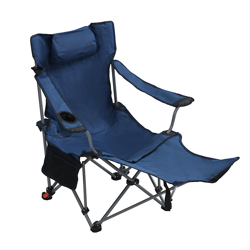 Chaise pliante / portative / inclinable réglable pour camping en plein air (ajustement à trois niveaux), poches latérales et porte-gobelet, sac de transport, bleu foncé