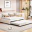 Lit de jour rembourré pleine grandeur avec lit gigogne simple, lin beige, sans sommier, cadre robuste et stable pour le revêtement en lin Sleepover, conception de lit solide et sécuritaire, peu encombrant-1401630280