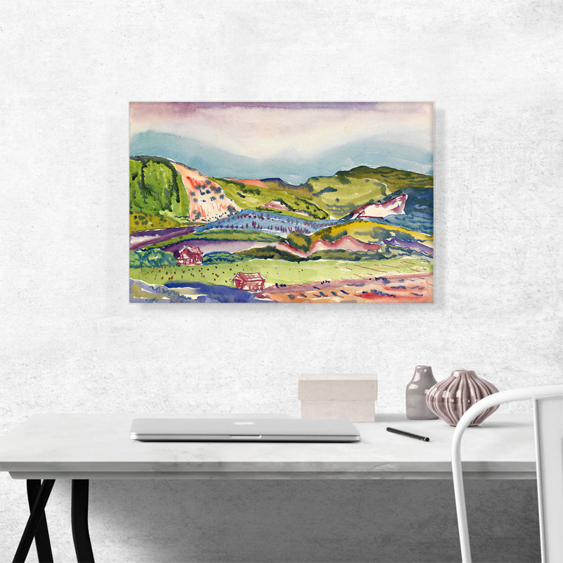 " Mountain With Red House 1913 " by Charles Demuth Painting Print, 18" H x 26" W x 0.75" D