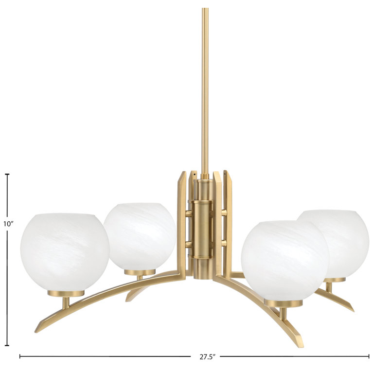 Kurve Light Chandelier With 5.75" White Marble Glass, New Age Brass, 58.25" H x 26.25" W x 26.25" D, 4