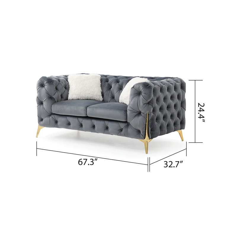 Causeuse en velours 68 po Moorehead, Velours gris