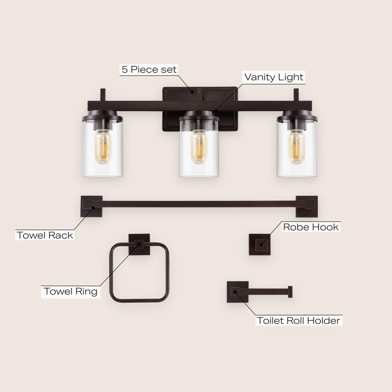 Ensemble de 5 lumières pour meuble-lavabo industriel de ferme avec quincaillerie de salle de bain 23,25 po Liam, Bronze huilé