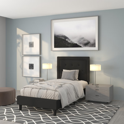 Aluino Panel Button Tufted Upholstered Platform Bed Frame - No Box Spring Required