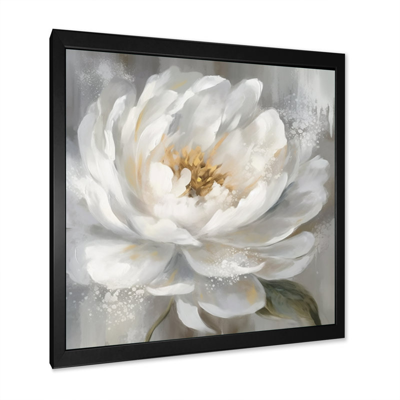 Art de pivoines blanches et grises - art sur toile de pivoines, Cadre simple noir, H 30 po x l 30 po x P 1 po