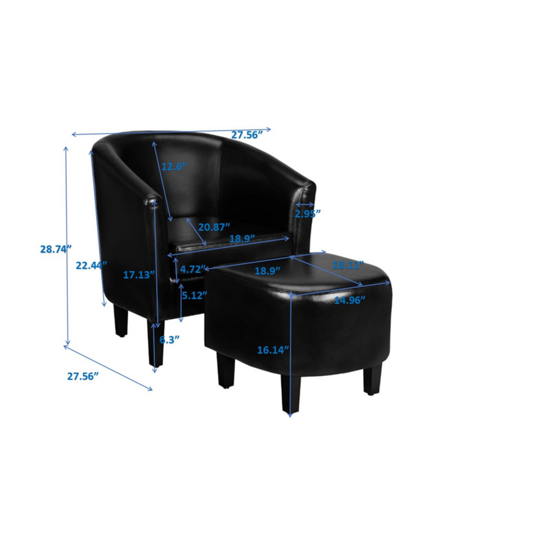 Wesley Faux Leather Barrel Chair with Ottoman