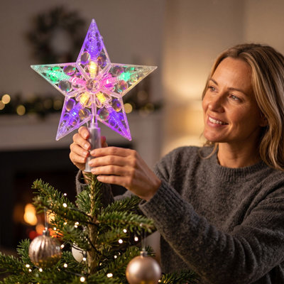 Color Changing Lighted Christmas Tree Topper Star Multicolor Twinkling LED Star Tree Top Ornament Transparent Crystal Five Point Star Christmas Tree Decoratio Christmas Decor Gifts