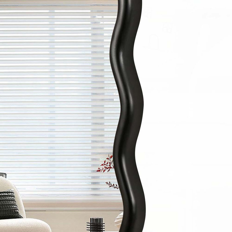 Solid Wood Wavy Rectangle Mirror, Black