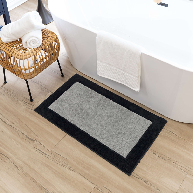 Counterpoint Casual Geometric Knitted Machine Washable Bath Mat, Black/Pewter, 24" W x 40" L