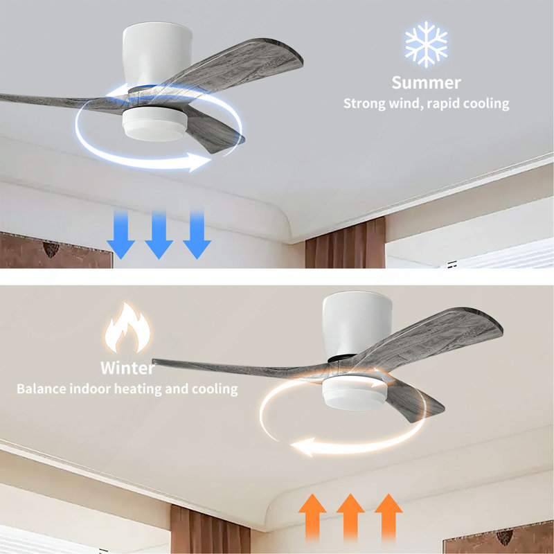 Ventilateur de plafond en bois massif 42 "avec plafonnier encastré, moteur à courant continu, Blanc / Gris